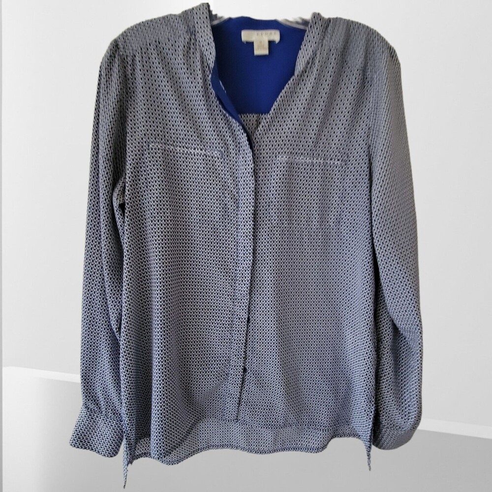 KENAR Button Down Dress Shirt Blue Black Women's Medium